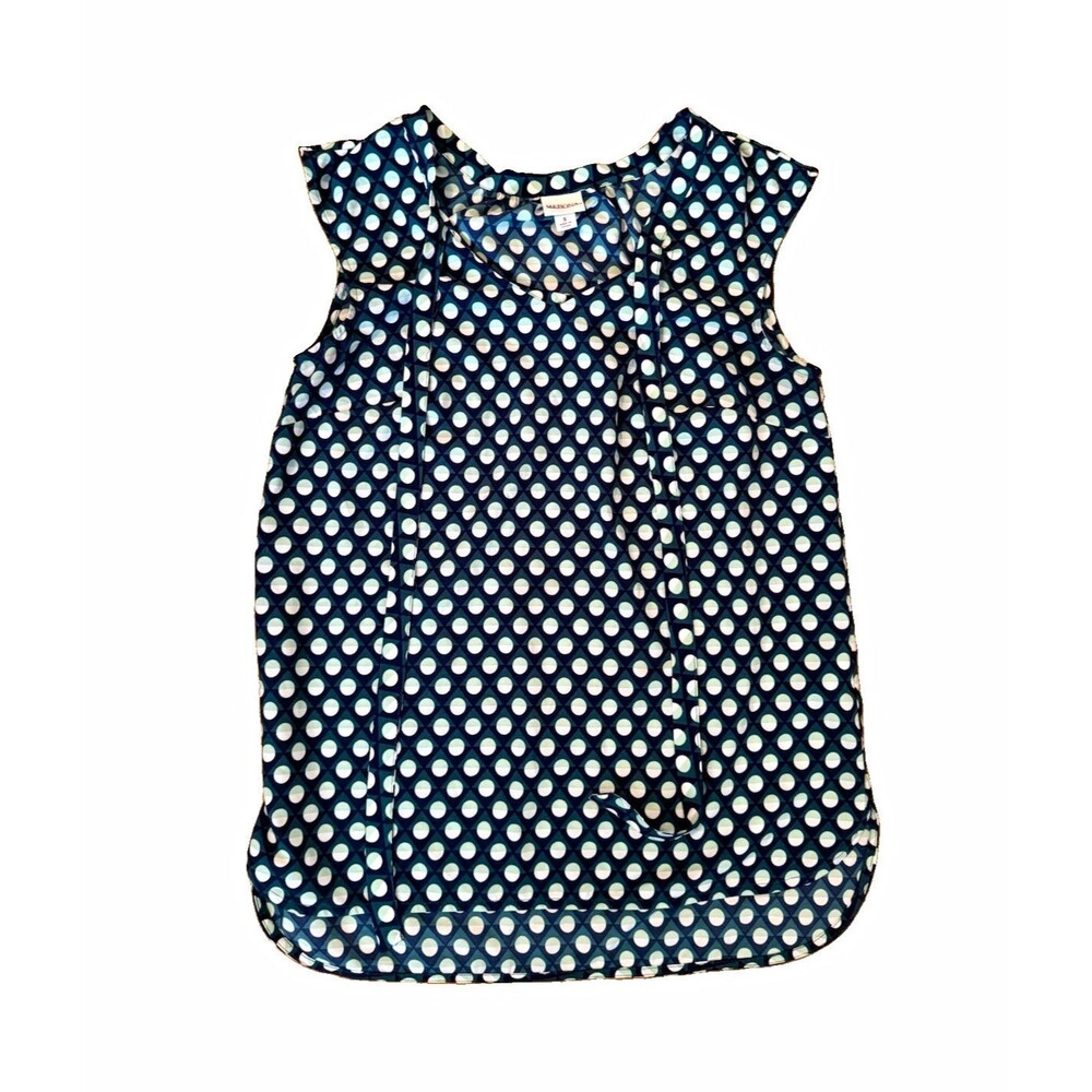 Merona Polka Dot Round Neck Sleeveless Blouse Top Size S Blue White Green
